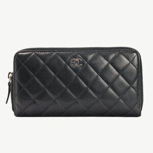 Chanel Black Quilted Lambskin Zip-Around Wallet